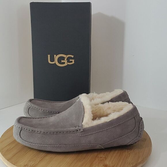 UGG Ascot Slipper Grey Suede Wool Comfort Loafer Men's US 8/ EU 41 NIB - Picture 4 of 13